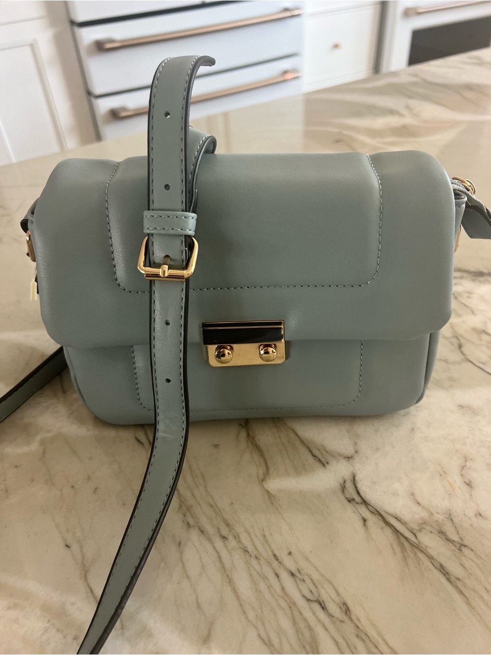 Vegan Leather Women's Crossbody Bag in Soft Blue